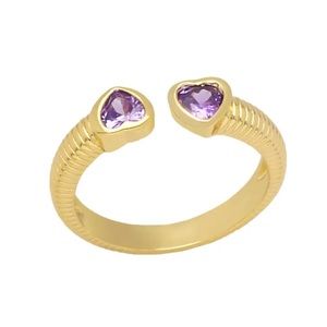 New fashion 18k gold plated adjustable double heart ring, lilac color.